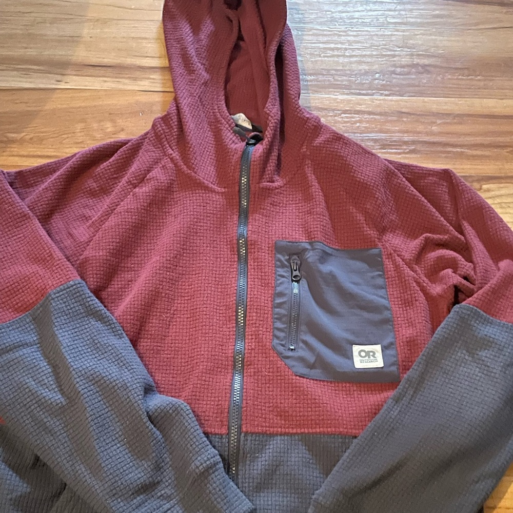 Outdoor Research Maroon and Navy Blue Hoodie Sweater Jacket Medium